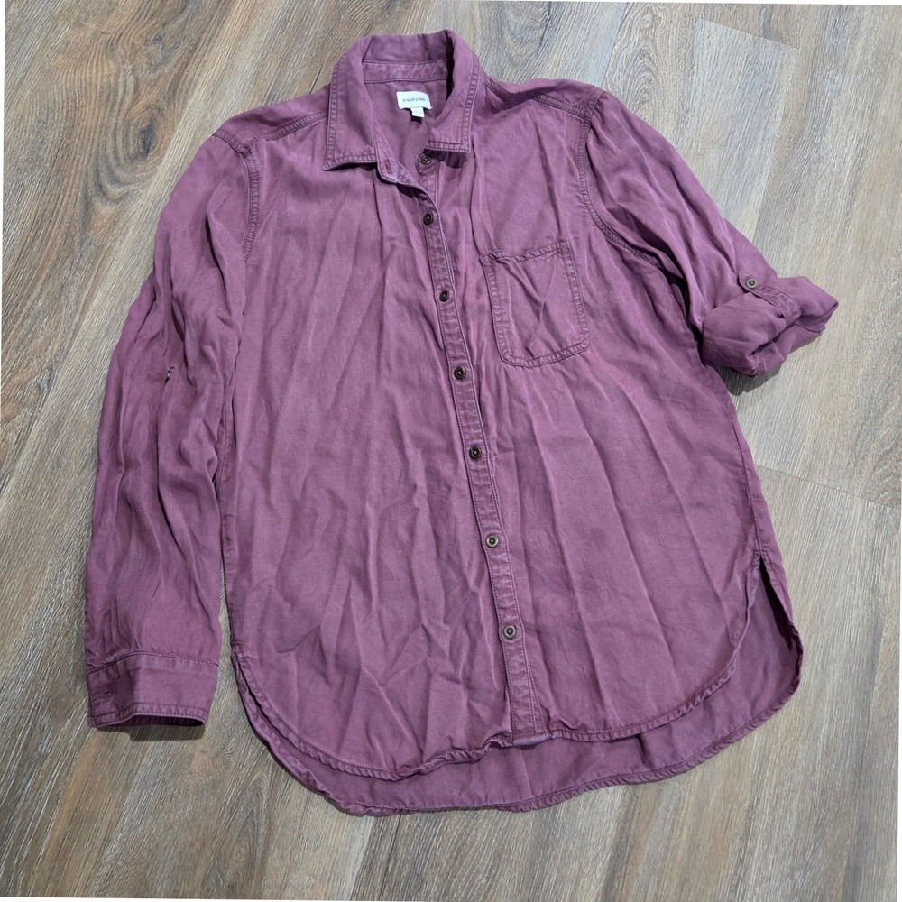 Sneak Peek Plum Purple Tencel Button Down Roll Tab Sleeve Shirt SP-J3410PL L